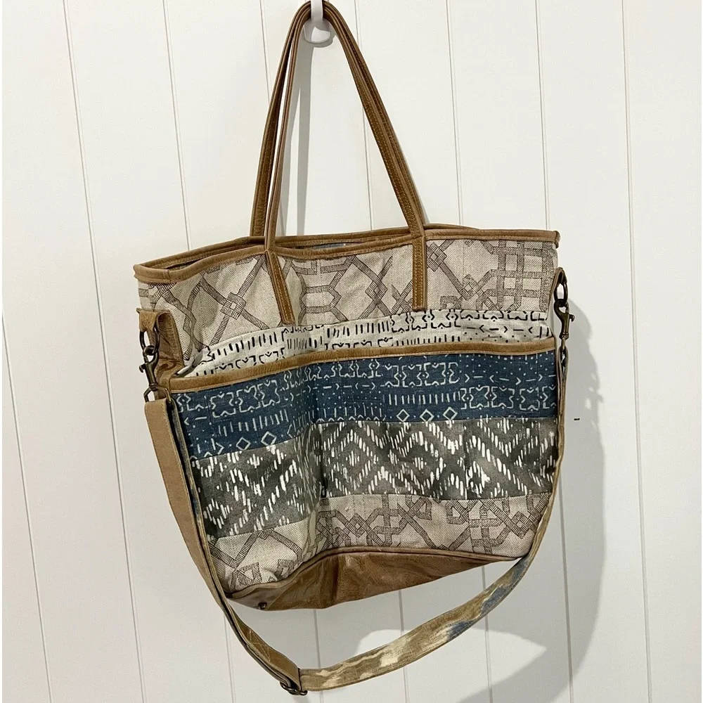 Southwestern Print Canvas Leather Diaper Bag Baby Bag